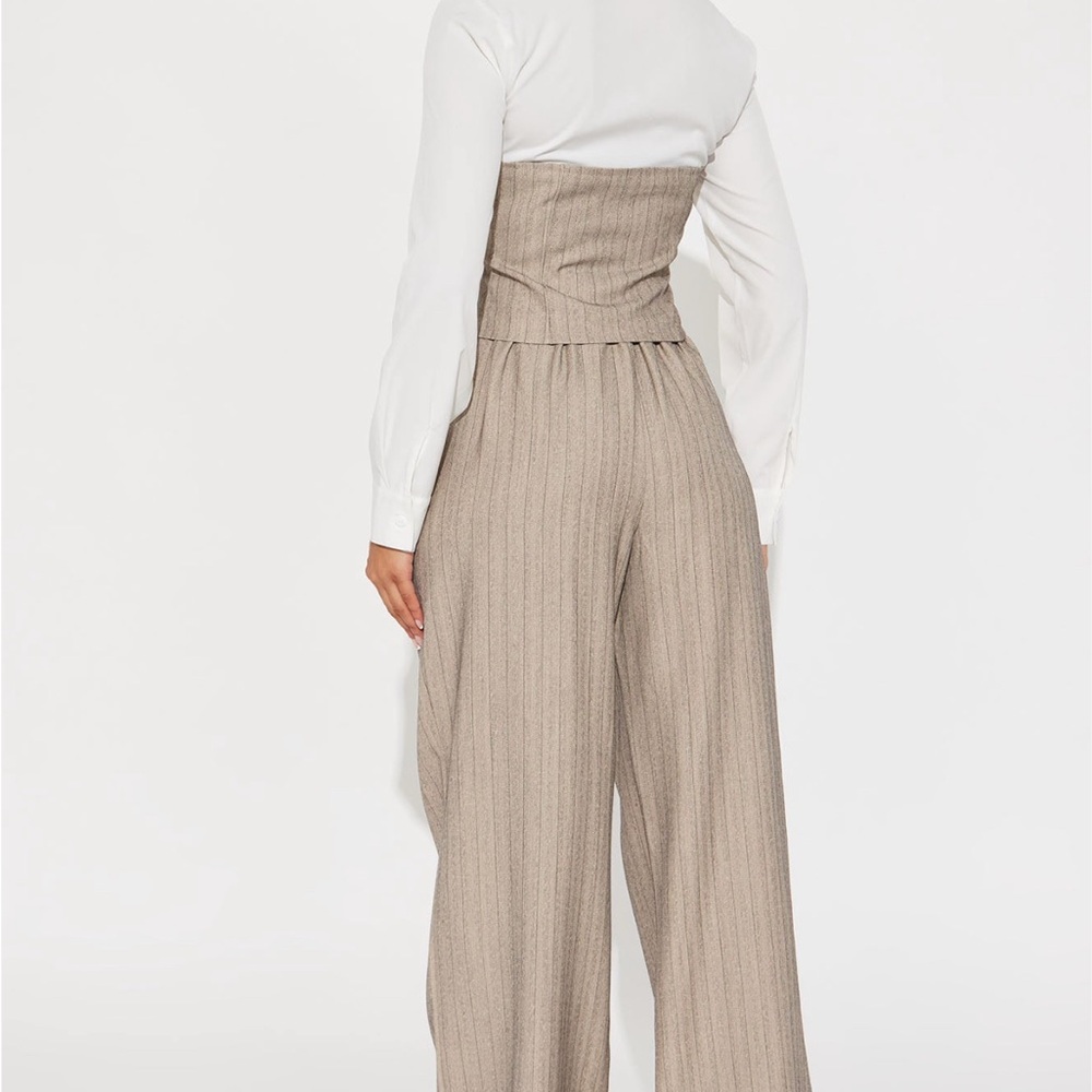 Tailored Beige Pinstripe Strapless Jumpsuit - Picture 3 of 3
